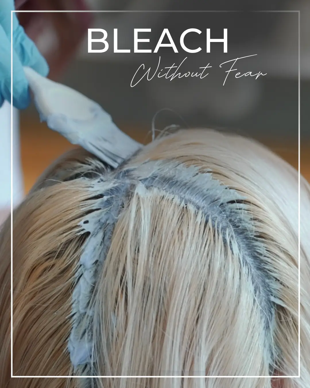 Stylist applying bleach to blonde hair at IVY Beauty & Bubbles Dubai.